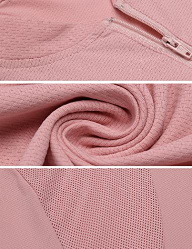 Women's Golf Polo Shirts Collarless Zipper Tennis Shirts Short Sleeve Mesh Back Workout Tops Pink Xxl #TOP6