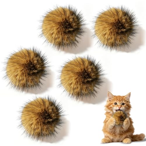 5PCS Cat Toy Faux Rabbit Fur Ball，Soft Fluffy Faux Fur Cat Balls, Perfect for Indoor Cats to Chase and Have Fun,Chase, Pounce & Exercise， and Enhancing Bonding
