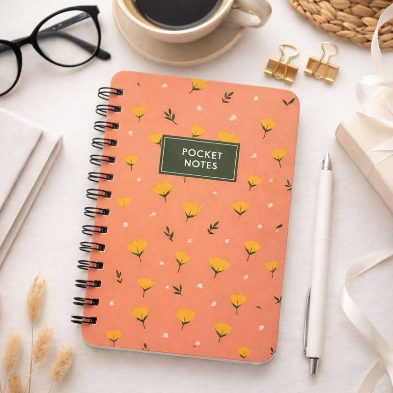 Image of mudrit Pocket Size Notebook, Small Spiral Diary, 120 Plain Pages, 90 GSM ideal for Gratitude List, Daily Goals Planner, To Do List Organiser, Size A6 (Pack of 8 - Pink, Blue, Peach & Yellow)
