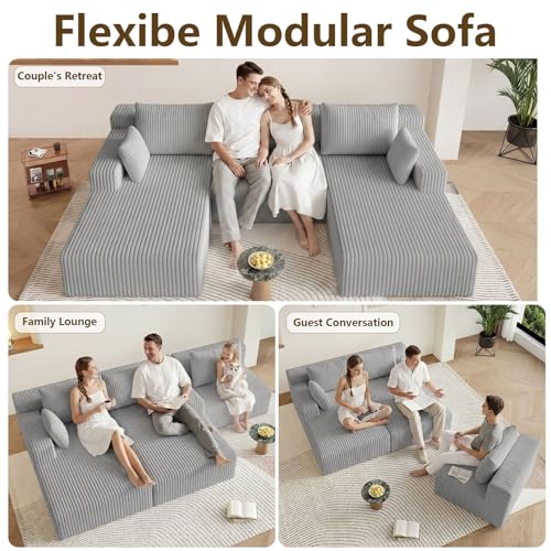 Image of 107 inch Modular Sectional Sleeper Sofa, Boneless Cloud Couch for Living Room, U Shaped 3 Seat Sofa with Deep Seat, Free Combination, Couch in a Box, No Assembly Required (Light Grey)