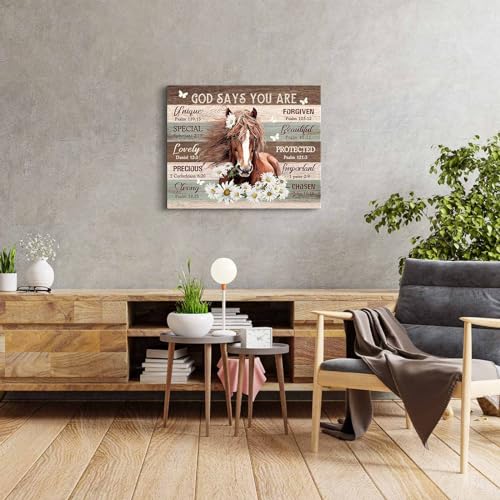 Motivational Horse Decor Wall Art For Girls Room Farmhouse Horse Daisy Wall Decor Western Bible Verse Animal Pictures Canvas Prints Painting Framed Modern Artwork For Bedroom Living Room 16"X24" - Image 4