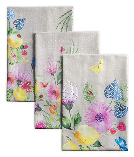 Maison d' Hermine Kitchen Towels Set of 2 100% Cotton 27.50" x 20" Reusable Cloth Tea Dish Towels Absorbent with Hanging Loop for Kitchen, Dining, Cocktail Parties Spring/Summer (Jardin D'Ete - Fog)OEKO-TEX STANDARD 100