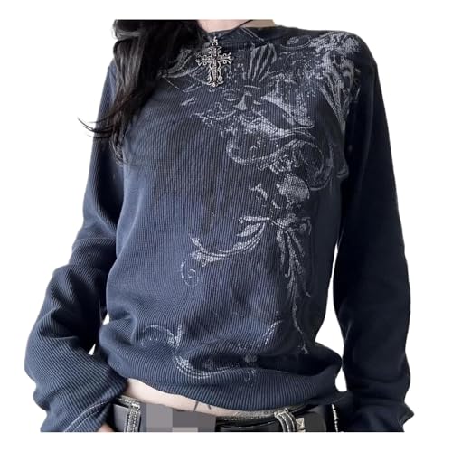 Women Y2k Fairy Grunge Shirt Vintage Graphic Print Long Sleeve Tee Tops Teen Girls Aesthetic Clothes Streetwear