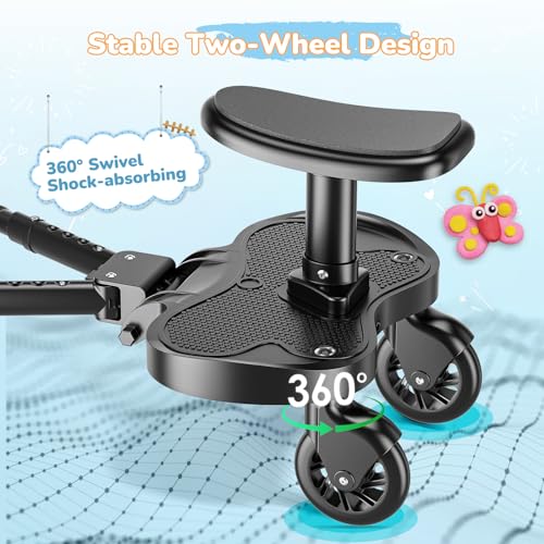 BugyKido Buggy Board mit Größerem Sitz, Trittbrett für Kinderwagen Universal für Kinder von 2-6 Jahren(25KG), passt auf 99% aller Kinderwagen, einfache Installation, für Familien mit zwei Kindern