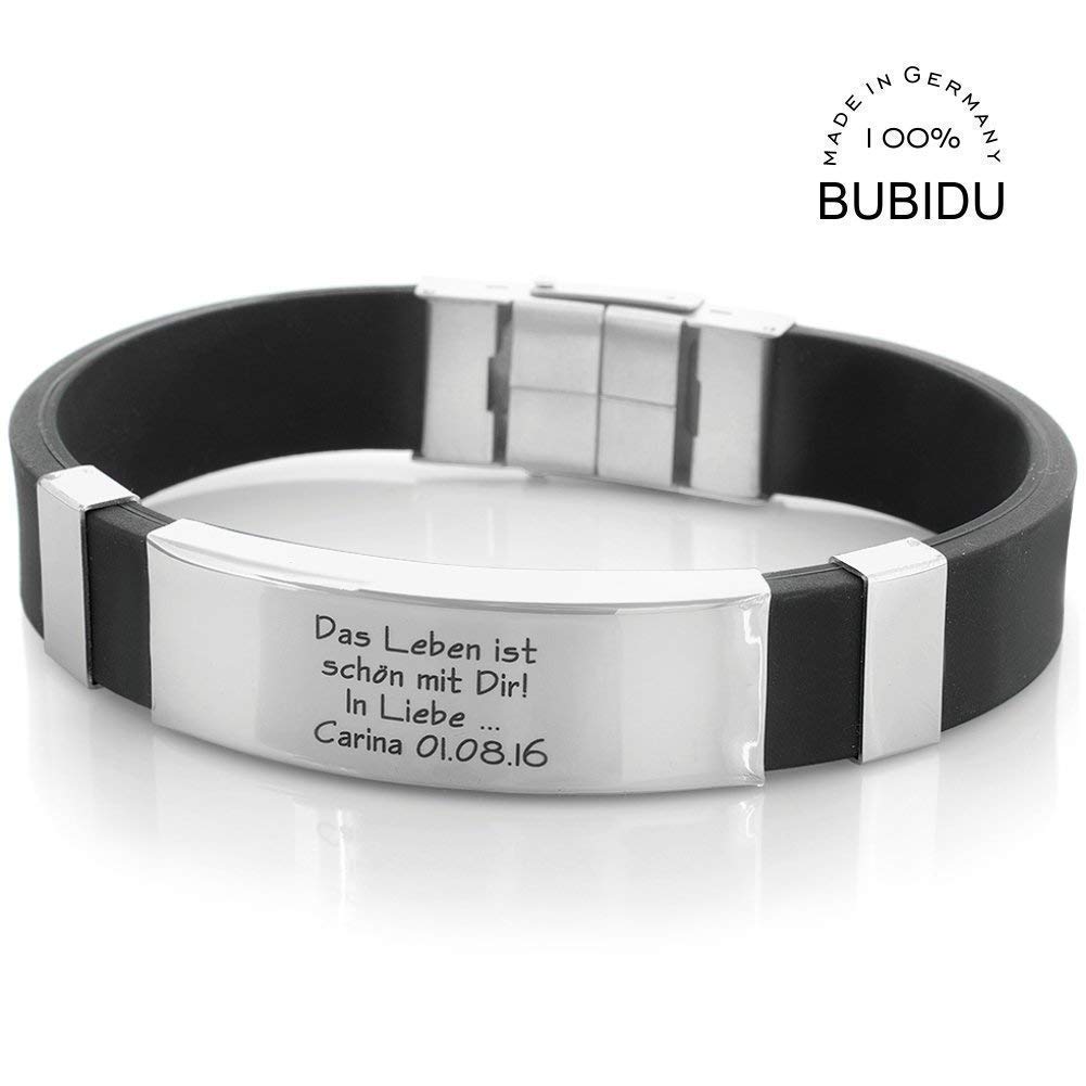 Herrenarmband Kautschuk mit Gravur schwarz Männer Armband Männerschmuck Geschenk für Mann Freund Vater Namensarmband Herren Herrenschmuck mit Text | HANDMADE IN GERMANY