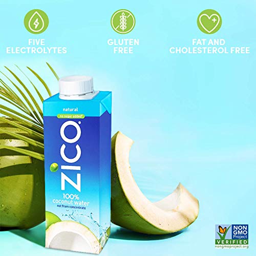 Zico 100% Coconut Water Drink - 18 Pack, Natural Flavored - No Sugar Added, Gluten-Free - 330Ml / 11.2 Fl Oz - Supports Hydration With Five Naturally Occurring Electrolytes - Not From Concentrate,11.2 Fl Oz (Pack Of 18) #TOP3