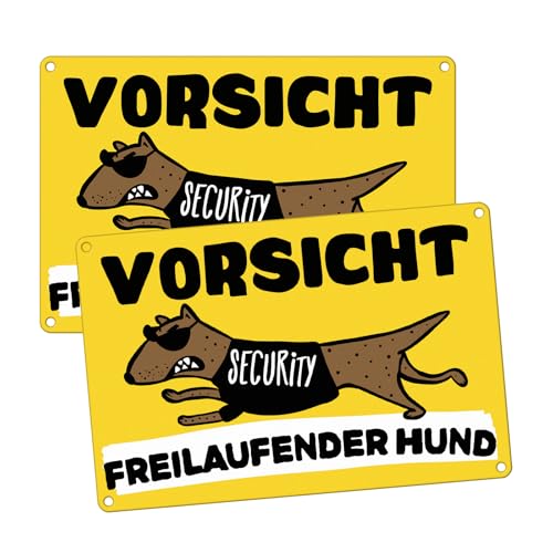 Goodvia Cartel de advertencia de perro, divertido, 30 x 20 cm (A4), aluminio, reflectante, para interior y exterior, con 4 agujeros preperforados, 2 unidades, color amarillo