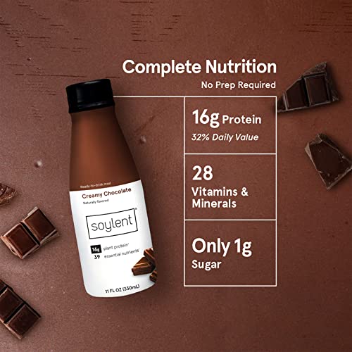 Soylent Creamy Chocolate Meal Replacement Shake, Contains 16G Complete Vegan Protein, Ready-To-Drink, 11Oz, 4 Pack #TOP2