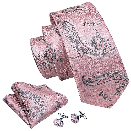Image of Barry.Wang Men Ties Paisley Woven Silk Necktie Set with Pocket Suqare Cufflinks Formal