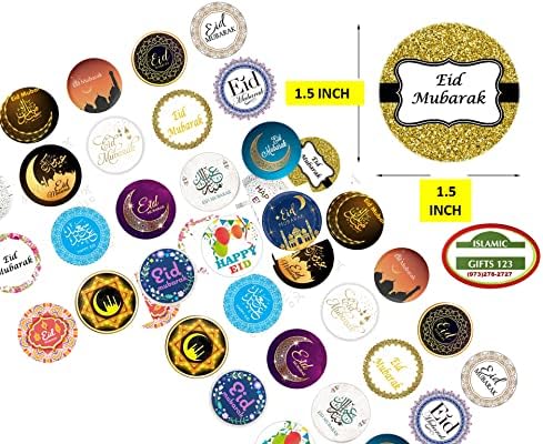 Eid Mubarak Stickers[ 1000 ] Eid Decoration Happy Eid Mubarak (1.5 Inch) Eid Stickers Sheets Eid Gift for Kids Ramadan Favors Eid Favors Islamic Gifts 123 (1000)
