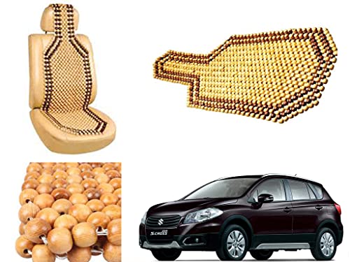 Image of Car Bead Seat Wooden Beads Cushion Cover Pad for Maruti Suzuki S Cross, Acupressure Sitting Seat Cover | Cream Color - Pack of 1