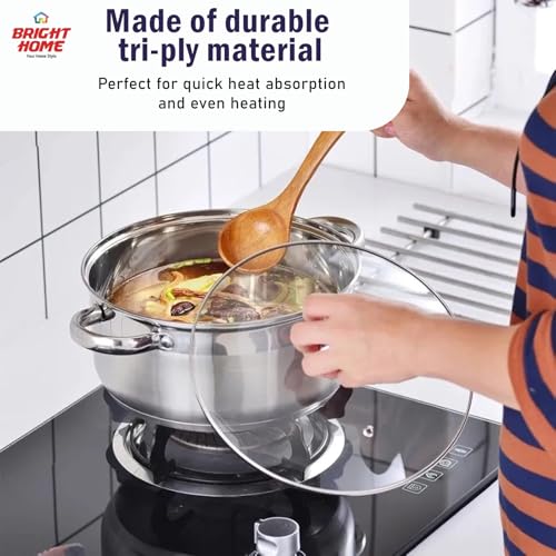 طقم أواني طهي من الفولاذ المقاوم للصدأ مع أغطية زجاجية من برايت هوم، عبوة من 12 قطعة