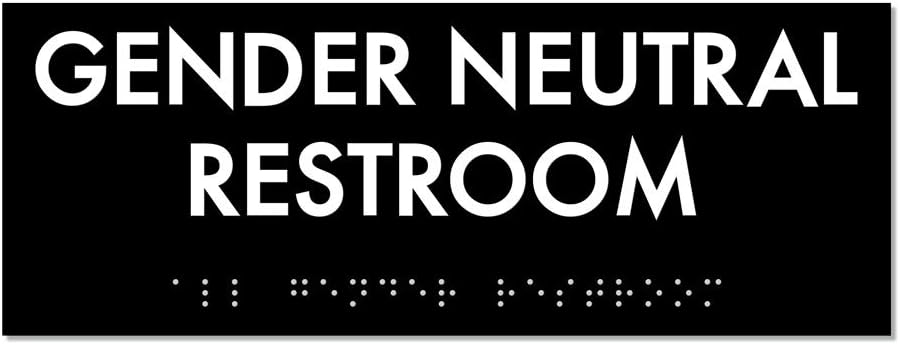 Gender Neutral Restroom Identity Sign 8 x 3 with Braille - ADA Compliant (Black/White)