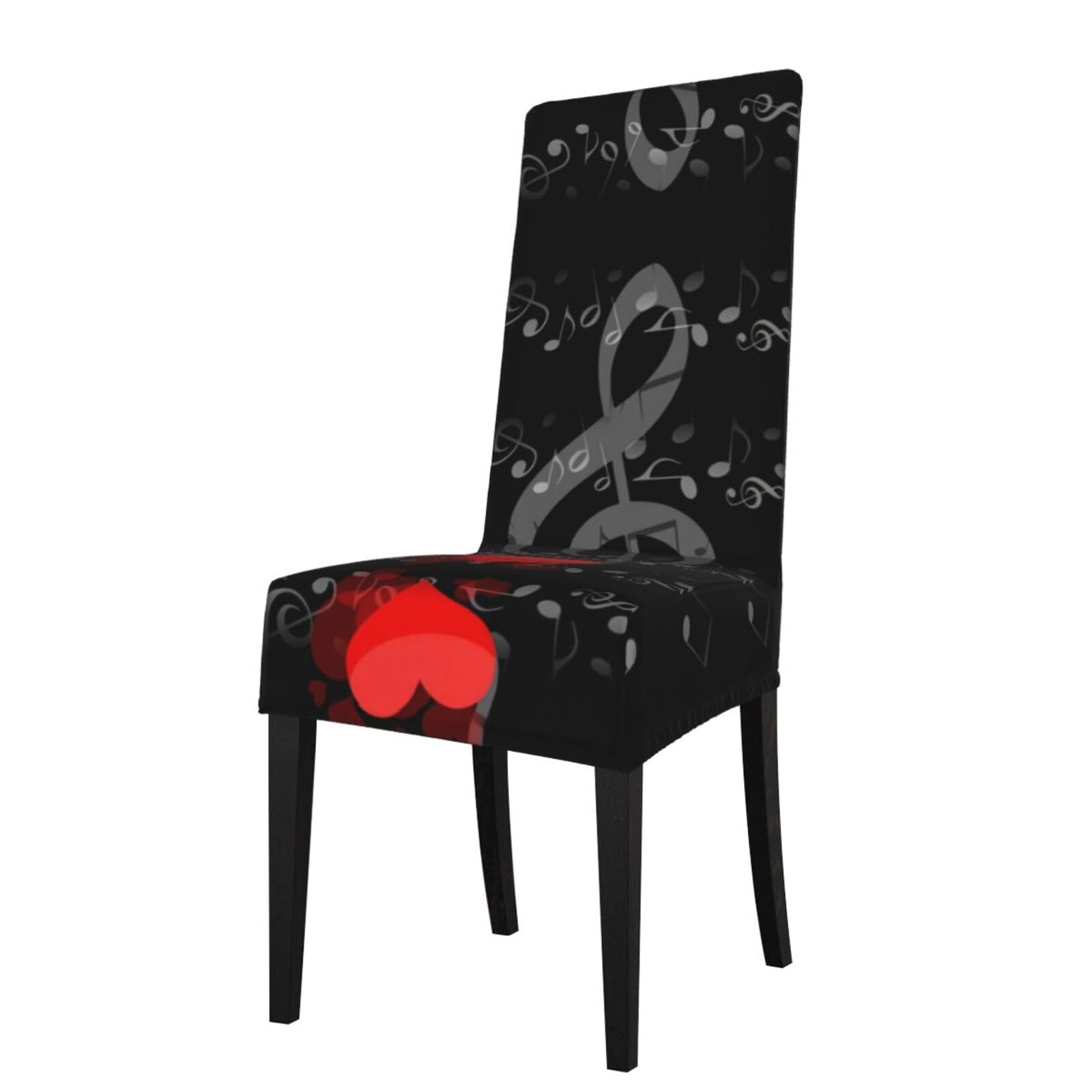 Hlsbssl Black Music Note Heart Printed Dining Chair Covers, Fully Enclosed, Removable And Washable, Suitable For Family Banquets And Celebrations