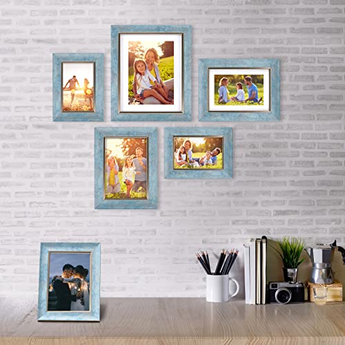Xuanluo Picture Frames Set Rustic Retro Photo Frame With Tempered Glass Wall Mount And Tabletop Display Family Friends Wedding Gift (5 X 7 Inch, Blue-4Pcs) #TOP4