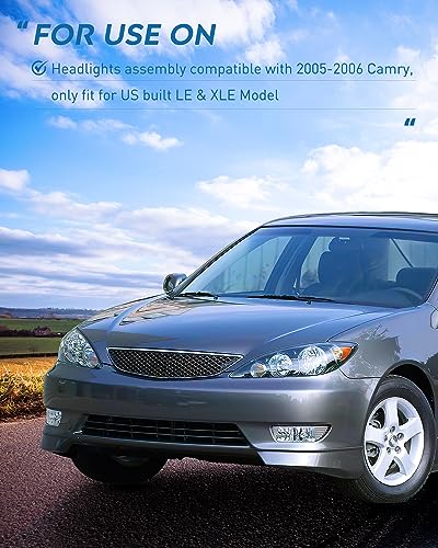 Image of Nilight Headlight Assembly Compatible with 2005 2006 Toyota Camry LE XLE SE Headlamps Replacement Black Housing Amber Reflector Upgraded Clear Lens Driver and Passenger Side