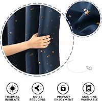 Vista 7 de PrinceDeco Cortinas Opacas para Niños para Dormitorio con Aislamiento Térmico Cortinas de Estrellas Centelleantes de Bronce para Niños con Ojales