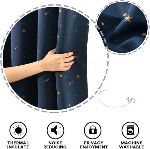 Miniatura 7 de PrinceDeco Cortinas Opacas para Niños para Dormitorio con Aislamiento Térmico Cortinas de Estrellas Centelleantes de Bronce para Niños con Ojales
