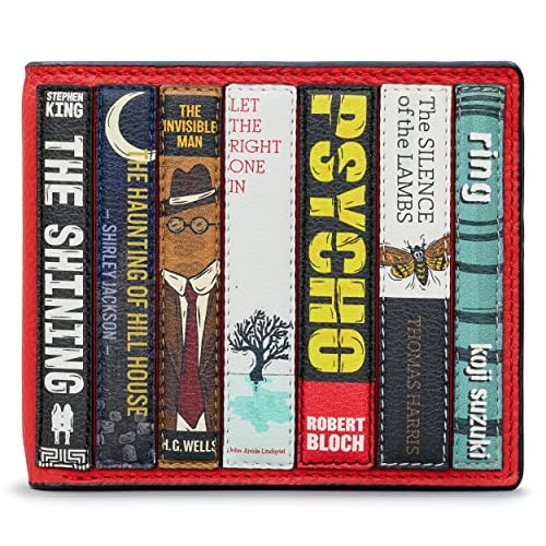 Yoshi Horror Bookworm Men's Leather Wallet, Genuine Red & Black Leather Wallet, RFID Blocking Wallet for Men, Red, One Size, Horror Bookworm2