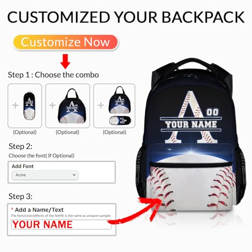 School Backpack for Kids - Personalized Baseball Boys Backpacks with Name Initial - 17" Large Capacity Sport Bookbag for Children - Custom School Supplies for Preschool Elementary Middle2
