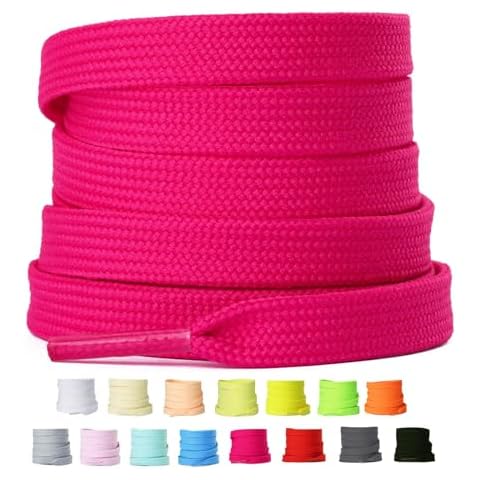 Olukssck 2 Pairs Flat Shoe Laces for Sneakers, 5/16'' Athletic Shoelaces 24"-63" in 15 Colors, Hot Pink 40 inch(100cm) Cover