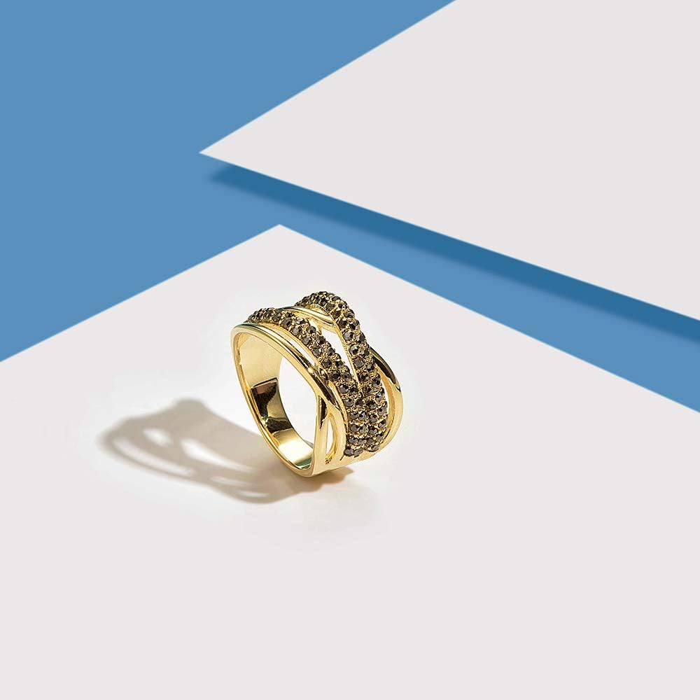 Mytys Statement Ring Art Deco Vintage Black Crystal Rhinestone Ring, Gothic Chunky Wide Band Cocktail Ring Silver Plated Women Fashion Jewelry - Image 4