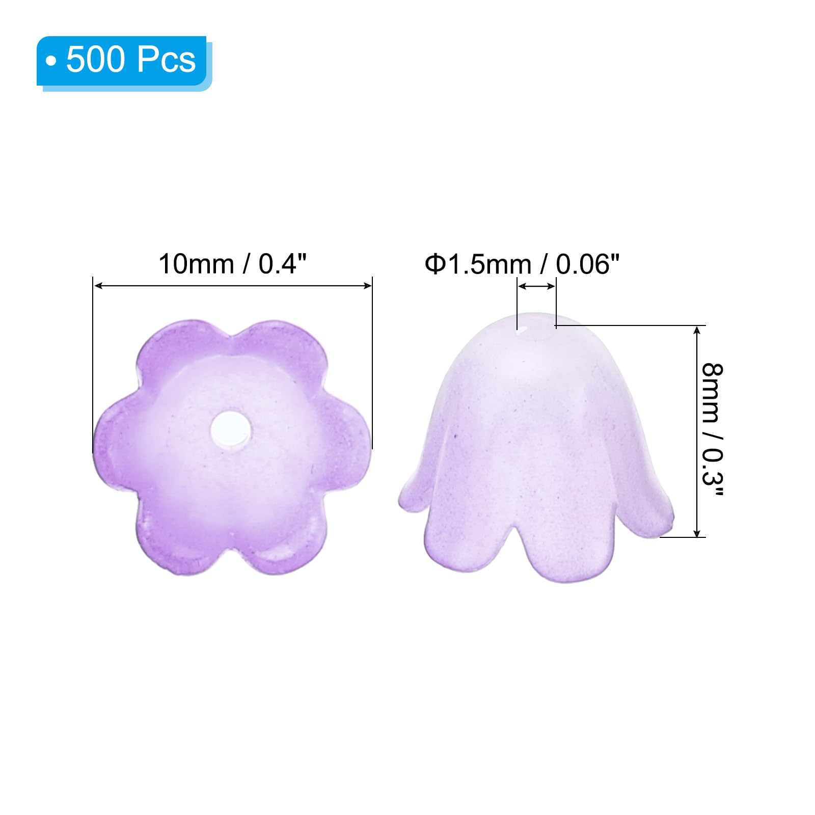 PATIKIL 10x8x1.5mm Frosted Flower Beads, 500Pcs Acrylic Flower Bead Caps for DIY Crafts Lilac Purple - Image 2