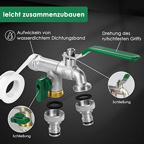 Kugelhahn SPGOOD Garten Wasserhahn mit Doppel Auslauffunktion