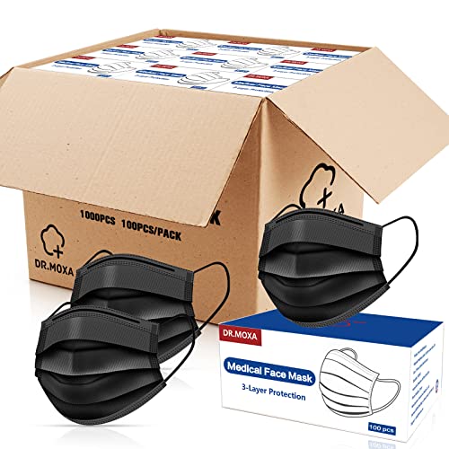 DR.MOXA 1000-pcs Black Disposable Medical Face Mask (3-ply, 1000 pack)