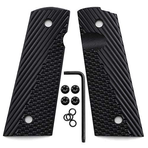 Cool Hand 1911 G10 Grips, Full Size (Government/Commander), Free Screws Included, Magwell Cut, Mag Release, Ambi Safety Cut, New Generation OPS Texture, Black, H1M-JVM-1