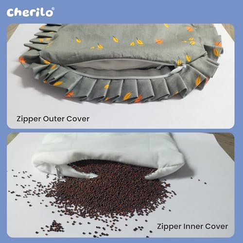 Image of Cherilo Mustard Seed Baby Comfort Cushion | Adjustable Filling | Soft Cotton Cover | 28 x 21.5 x 2 cm - Grey Leaf Pattern
