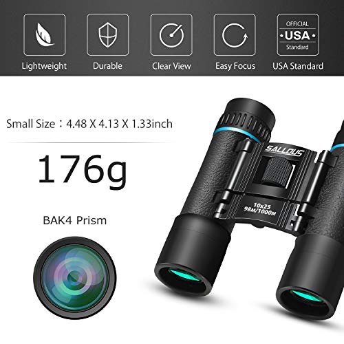 SALLOUS 10x25 Compact Binoculars, Small Binoculars for Kids Adults, Lightweight Binoculars for Bird Watching, High Powered Folding Binoculars Opera Glasses for Hunting Travel Concerts Shows