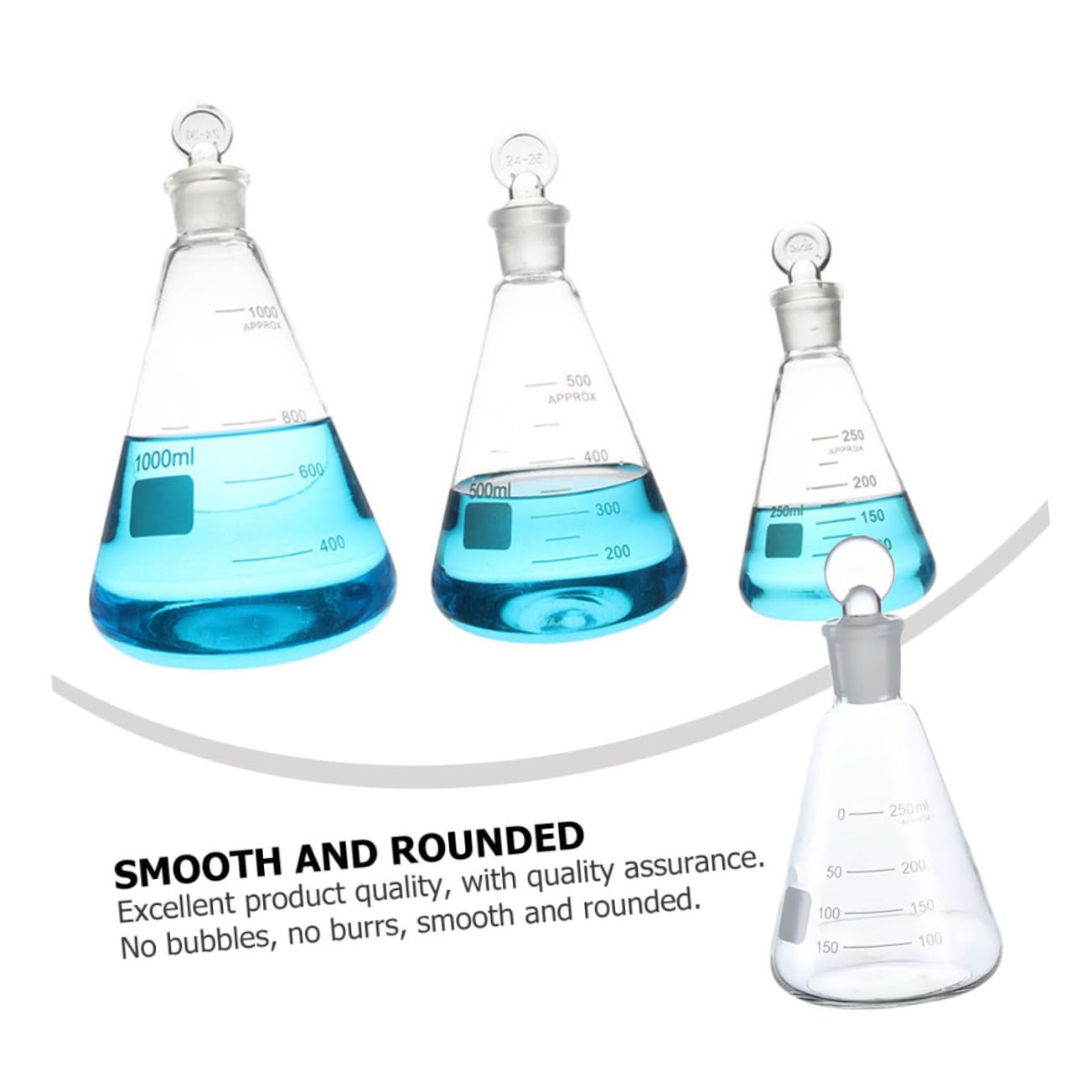 POPETPOP Matraces Erlenmeyer 3 Unids Vidrio Erlenmeyer Frasco Conjunto con Tapón de Goma Escalas Precisas para Experimentos de Laboratorio Estudios de Ciencias de La Química Etc.