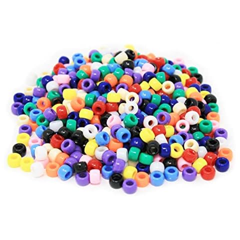 Bright Ideas Mixed Colourful Barrel Beads for Kids Arts and Crafts, Plastic Craft Beads for Decoration, Pony Beads Necklace Bracelet Jewellery Making, Mixed Colours, Assorted Pack of 500 7mm Cover