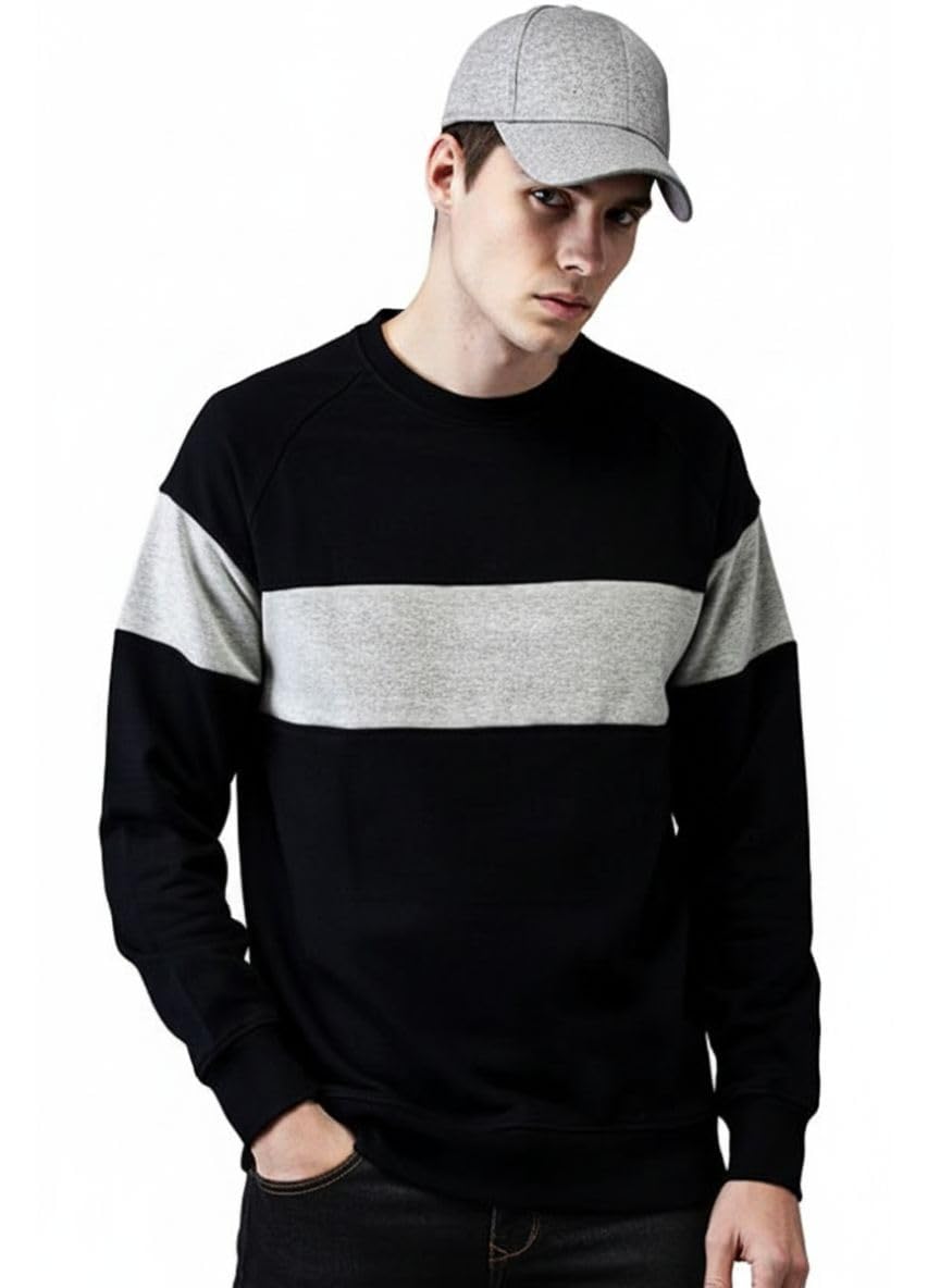 leotude Mens Regular Fit Round Neck, Warm & Stylish Colourblocked Winter Fleece Pullover Sweatshirt for Mans-picture-37