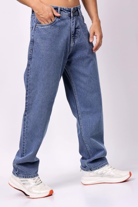 Image of London Hills Men's Relaxed Fit Baggy Jeans | Streetwear Style Loose Denim Pants for Casual Wear | Comfortable Cotton Blend Jeans with Trendy Wide Leg Fit