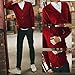 TopTie Men's Sweater Cardigan Casual Fit V-Neck Cotton-Red-L