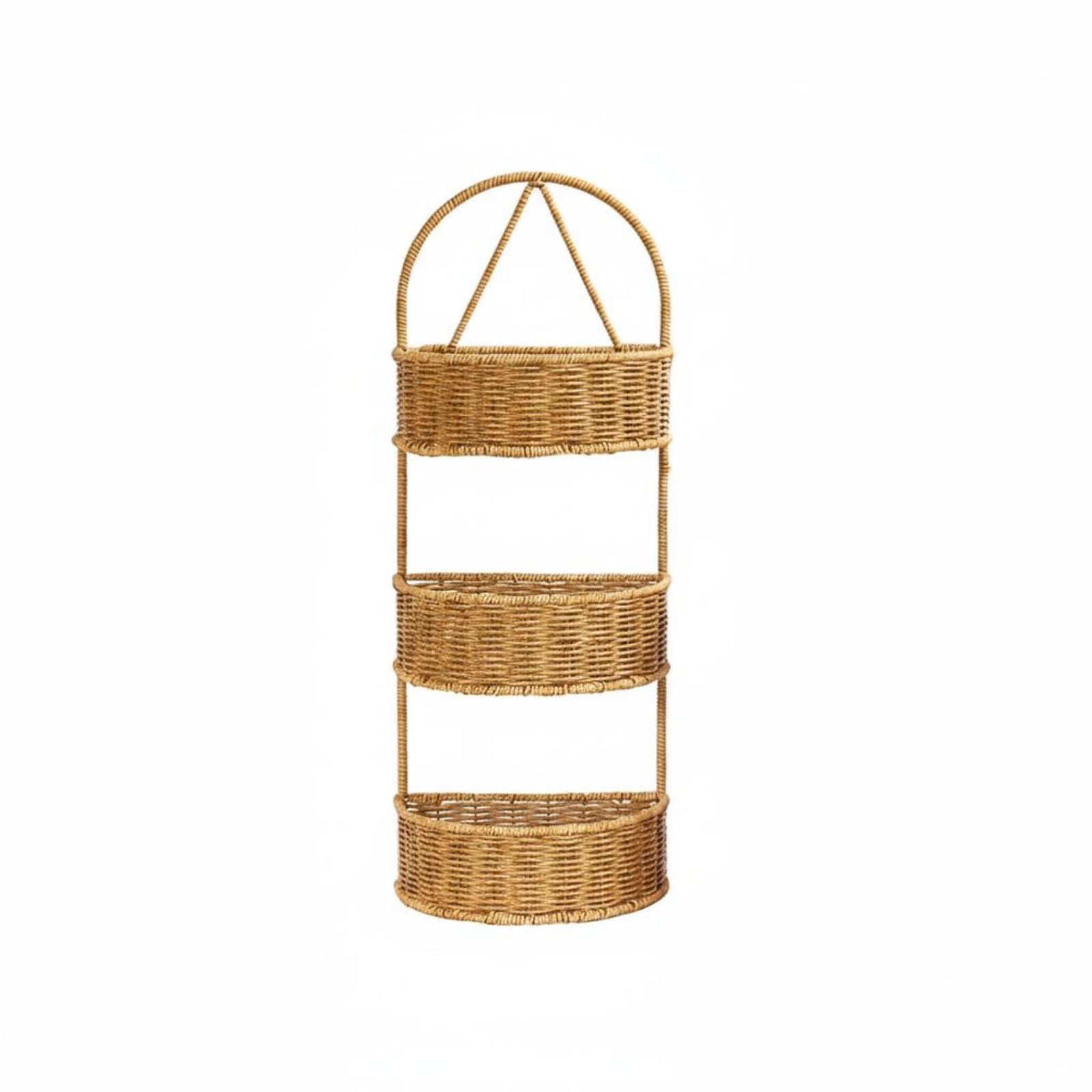 Handwoven Wall-Mounted Storage Basket Natural Tan Woven Wall Basket Arched Frame House Organization Space-Saving for Home Areas, Triple Layer | Home & Garden-image-30
