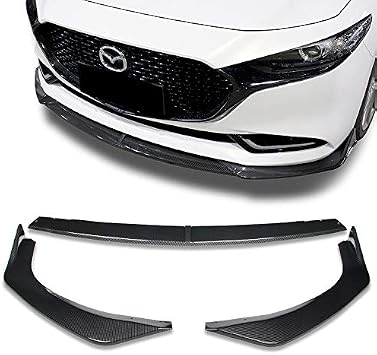 EPARTS ABS 3-Piece Front Bumper Spoiler Splitter Lip Kit Compatible with 2019-2026 Mazda 3 Sedan Painted Carbon Fiber Style 20 21 22 23 24 25