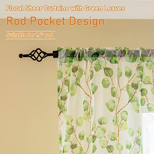 Yancorp Green Leaf Curtains 79 Inch Length For Living Room 2 Panels Tulle Vine Window Leaf Prints Sheer Curtains Set Transparency Sheer Drapes(Greenleaves,W39 X L79) #TOP3
