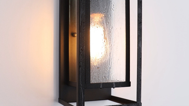 Image of mirrea 14 inch Modern Outdoor Porch Wall Light, Matte Black, 1 Pack | Waterproof rectangular wall sconce with clear glass & metal frame. Perfect outdoor light fixture for entryways, patios.