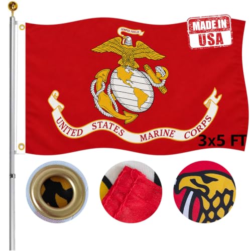 Hypoth US Marine Corps Flag 3x5 FT Outdoor- UV Fade Resistant USMC Flags Banner Double Stitched Canvas Header with 2 Brass Grommets Easy to Rising