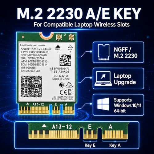 Image of WiFi 6E AX210 NGW Wireless Card, M.2 2230, Bluetooth 5.3