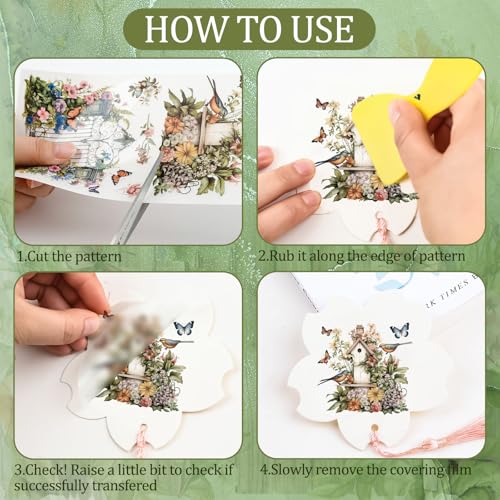 WANDIC 5 PCS Flower Theme Rub On Transfer Sticker,Window&Scenery Sticker Butterfly Decal for Present Packaging DIY Scrapbooking Albums Furniture,10 * 30cm - Image 3