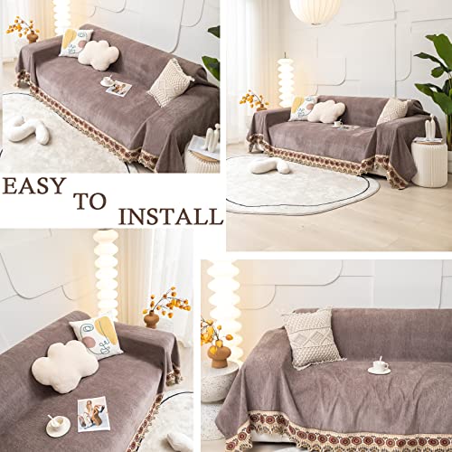Handontime Dog Couch Cover Brown Couch Covers For 3 Cushion Couch Sofa Chic Floral Edge Sofa Covers, Sofa Slipcovers, Couch Cushion Cover, Sofa Throw Covers, Furniture Covers For Pets, 71"X 134" #TOP4