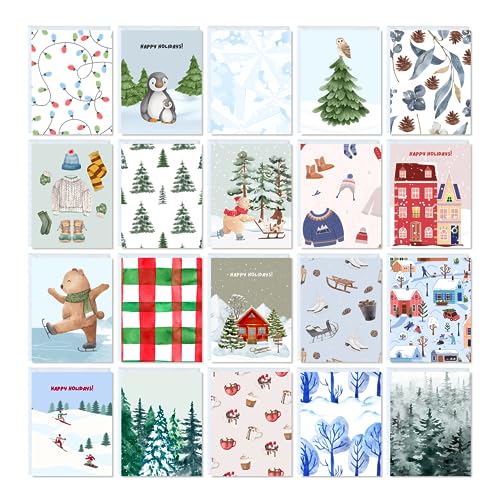 Cartes de vœux de Noël assorties jolies cartes d'hiver lot de 20 cartes pour collègues