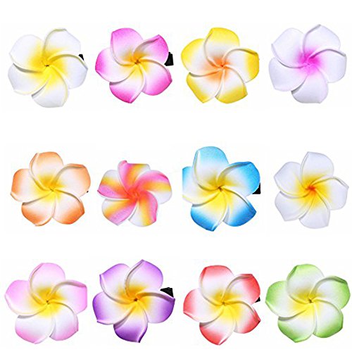 12 Pieces Beautiful Plumeria Flower Design Hair Clip Accessory for Wedding Party Beach Holiday