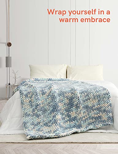 YnM Weighted Blanket, Handmade Chunky Knitted Design, Soft and Cozy, Temperature Regulating and Breathable, Machine Washable Throw for Sleep or Home Decor (Light Blue Tie-Dyed, 50x60 Inch, 10lbs)