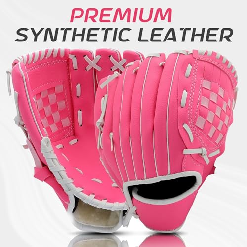 HolyElks Baseball Glove + Ball Sets, Softball Glove, Baseball Mitt, 10.5\'\'-12.5\'\' for Youth/Adult Training and Beginner Play, Synthetic Leather Softball Mitt (Rose red, 10.5)