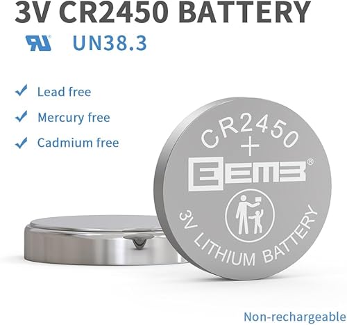 Miniatura 4 de EEMB CR2450 - Paquete de 20 pilas de litio CR2450 de 3 V de larga duración de 650 mAh con diseño a prueba de fugas, para controles remotos, llaveros